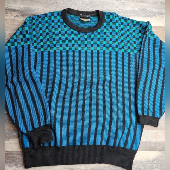 Demetre Vintage Wool Sweater Men's XL Geometric Squares Pattern - Picture 1 of 10